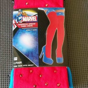 Marvel Women's Red American Dream Captain Marvel Thigh High Stockings O/S - NEW